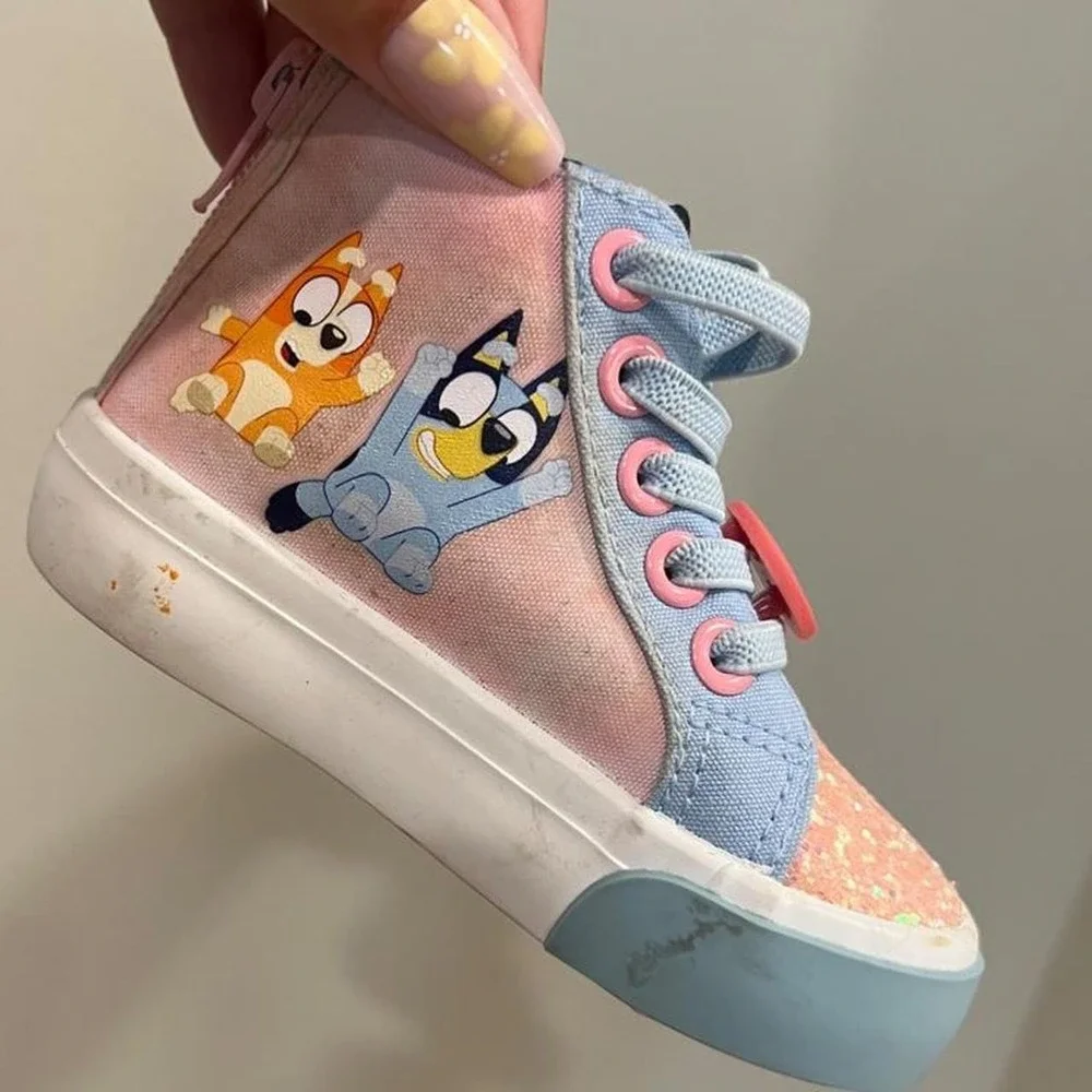 Bluey kids high top sneakers glittery pink blue light platform shoes 6C zip